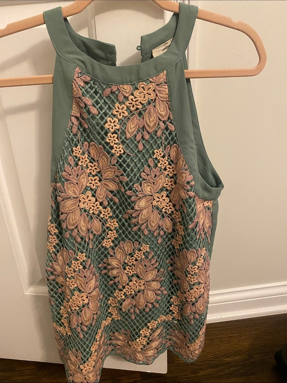 entro Sage Green Embroidered Halter Camisole with Blush Floral